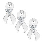Set of 3 Ribbon Brooch Pins Crystal Accents Enamel Silver Plated
