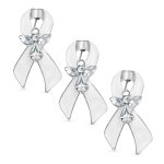 Set of 3 Ribbon Brooch Pins Crystal Accents Enamel Silver Plated