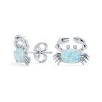 Gemstone Pink Blue White Opal Stud Earrings Sterling Silver October Birthstone - Image 3