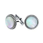 Classic Round Black Onyx Shirt Cufflinks for Men - Sterling Silver Bullet Hinge