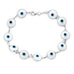 Good Luck Amulet Turkish Translucent Green Glass Evil Eye Bracelet .925 Sterling Silver 7.5 Inch - Image 3