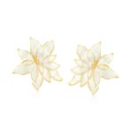 Large Statement Poinsettia Brooch Clip-On Earrings Set Red Enamel Gold Plated - Image 9