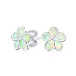 White Plumeria Opal Stud Earrings 10MM October Birthstone