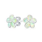White Plumeria Opal Stud Earrings 10MM October Birthstone