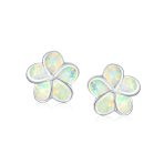 White Plumeria Opal Stud Earrings 10MM October Birthstone - Image 2