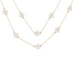 Fashion Enamel Flower Strand Necklace 14K Gold Plated 36 Inch Crystal Accents