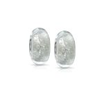Set of 2 Murano Glass Charm Bead Sterling Silver Core White Glitter Foil Design