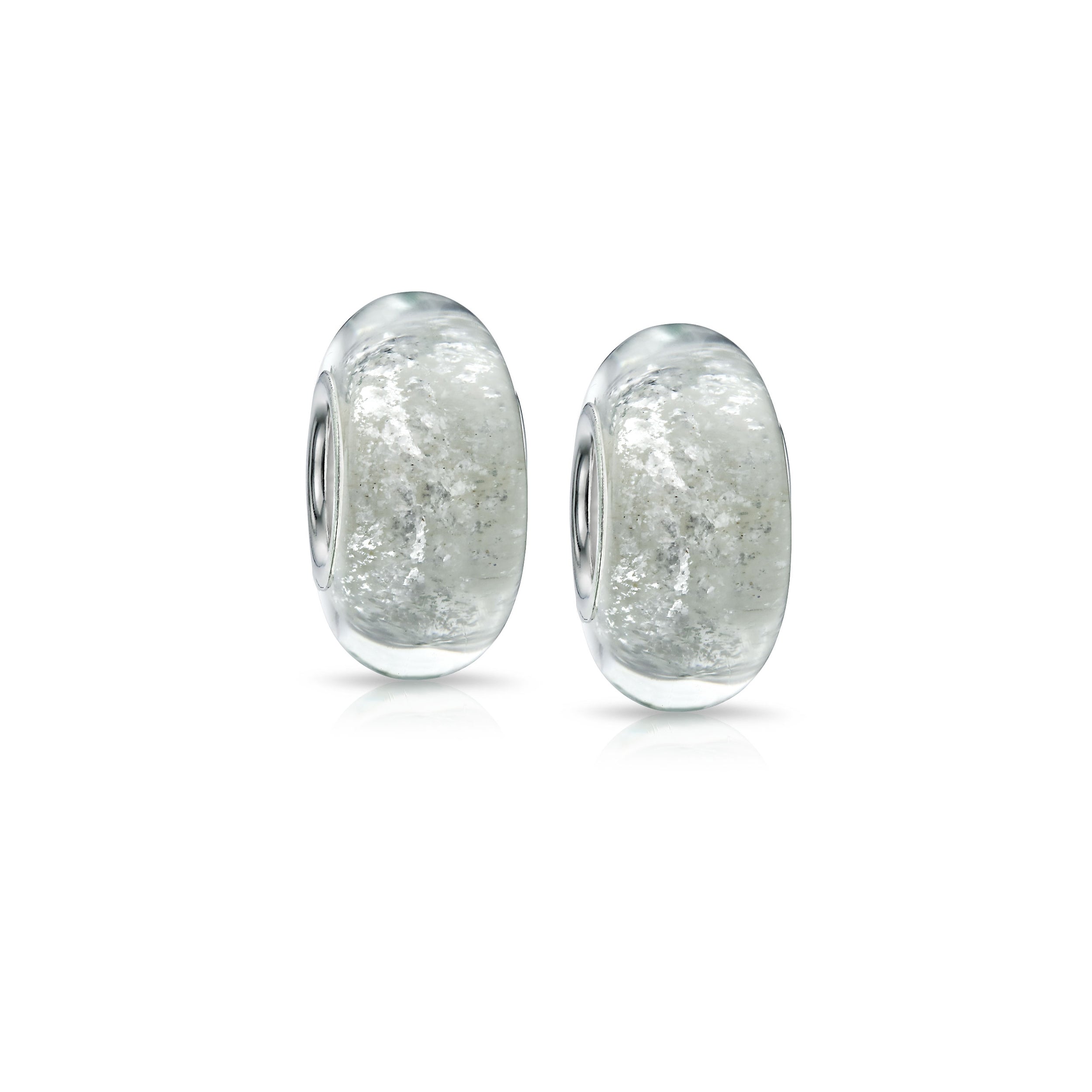 white-glass-glitter-pandora-bead-set_pbx-hfgs-023-w-set-az Set of 2 Murano Glass Charm Bead Sterling Silver Core White Glitter Foil Design - Image 1