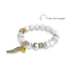 Spiritual Feather Charm Stretch Bracelet with Heart & Angel Wing Beads - Image 3