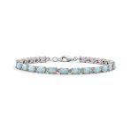 Solitaire Round Created Opal Tennis Bracelet Sterling Silver - Image 3