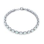 Solitaire Round Created Opal Tennis Bracelet Sterling Silver - Image 8