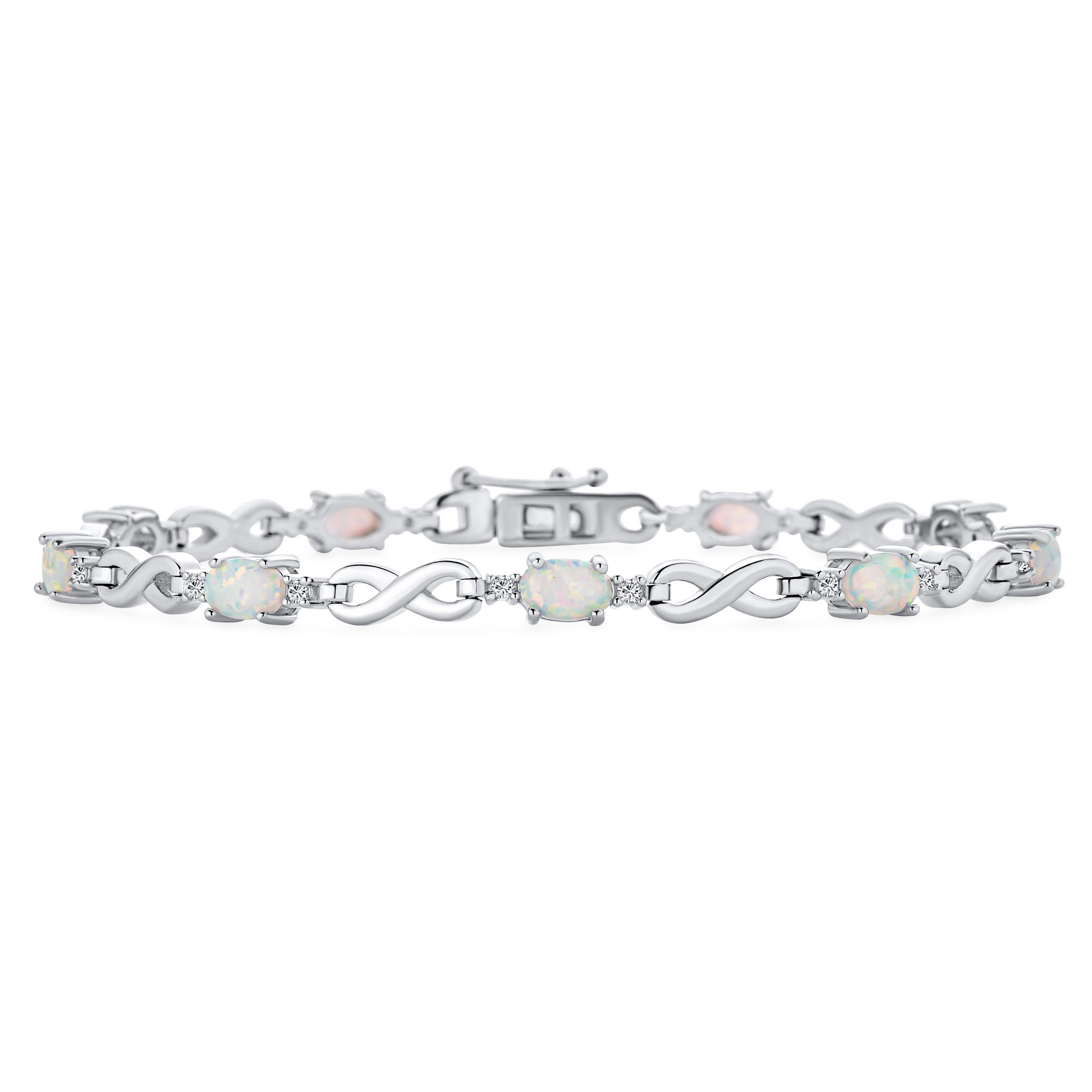 white-opal-cz-infinity-tennis-bracelet-xny-bs1287-az_01_bf68f15f-1bfb-45d4-ac5a-e53322049654 White Created Opal & CZ Forever Infinity Tennis Bracelet .925 Sterling Silver 7.5 Inch - Image 1