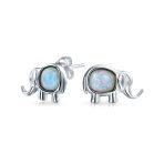 Lucky Dainty Small Gemstone Created Opal Elephant Stud Earrings Sterling Silver - Image 2