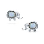 Lucky Dainty Small Gemstone Created Opal Elephant Stud Earrings Sterling Silver - Image 4