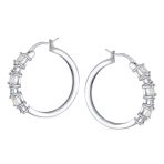 Cubic Zirconia Hoop Huggie Earrings with White Opal Sterling Silver 1 Inch - Image 2