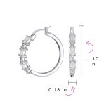 Cubic Zirconia Hoop Huggie Earrings with White Opal Sterling Silver 1 Inch - Image 4