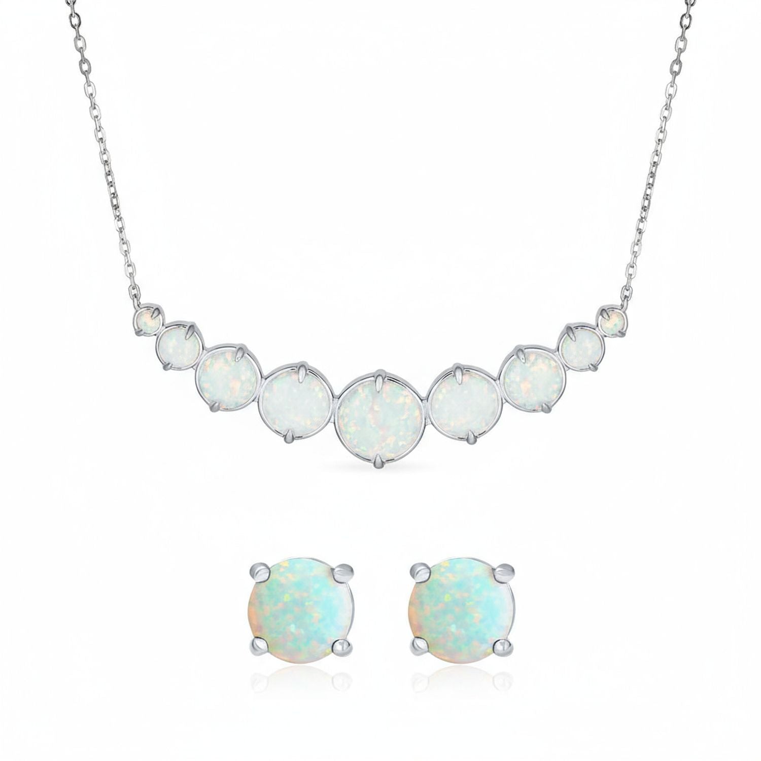 white-opal-multi-round-statement-pendant-earring-set-xny-ns0755a1-set-az Gemstone White Created Opal Necklace & Stud Earrings Jewelry Set Sterling Silver - Image 1