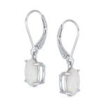 Classic White Opal Oval Solitaire Dangle Gemstone Earrings in Sterling Silver - Image 2
