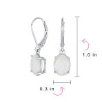 Classic White Opal Oval Solitaire Dangle Gemstone Earrings in Sterling Silver - Image 4