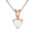 Romantic Love Necklace Created White Opal Heart Pendant Rose Gold .925 Sterling Silver