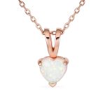 Romantic Love Necklace Created White Opal Heart Pendant Rose Gold .925 Sterling Silver