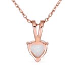 Romantic Love Necklace Created White Opal Heart Pendant Rose Gold .925 Sterling Silver - Image 2