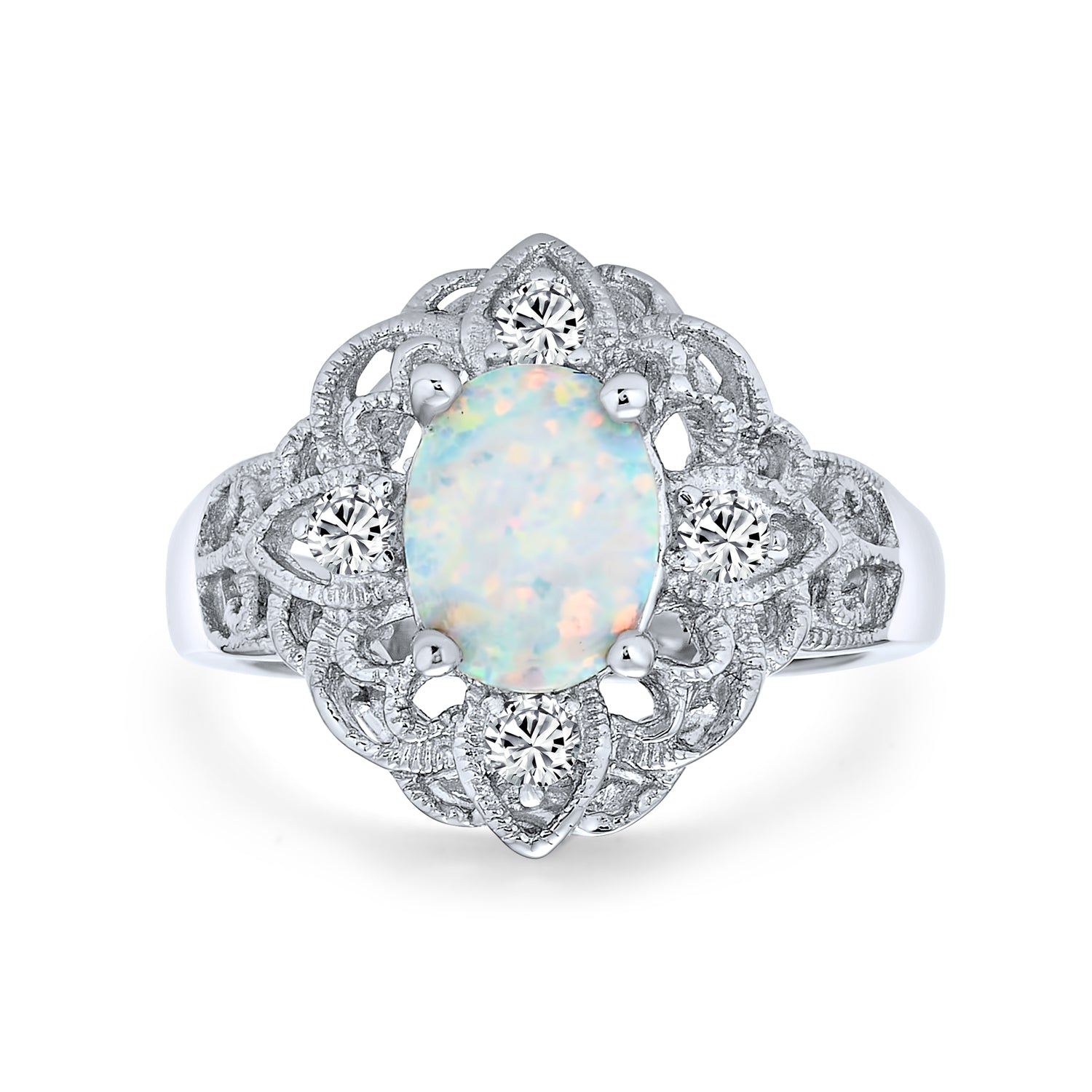 white-opal-silver-ring-cz-vintage_xny-rd0048-6-az-2 Vintage Style Oval Flower White Created Opal Full Finger Ring .925 Sterling Silver - Image 1