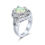 Vintage Style Oval Flower White Created Opal Full Finger Ring .925 Sterling Silver - Image 2