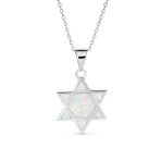 Hanukkah Magen Judaic Opal Star Of David Pendant Necklace in Sterling Silver - Image 2
