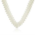 Plain Statement Fashion White Simulated Pearl Collar Bib V Necklace Prom - Image 2