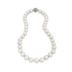 Classic Faux 10MM White Pearl Strand Necklace Crystal Ball Clasp 16 Inch