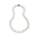 Classic Faux 10MM White Pearl Strand Necklace Crystal Ball Clasp 16 Inch