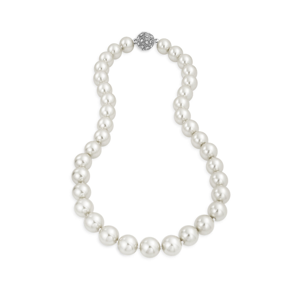 white-rhodium-plated-pearl-necklace_dt-n10mmprl-wp-16-az_1 Classic Faux 10MM White Pearl Strand Necklace Crystal Ball Clasp 16 Inch - Image 1