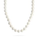 Classic Faux 10MM White Pearl Strand Necklace Crystal Ball Clasp 16 Inch - Image 4