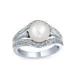 Art Deco Silver Ring Freshwater Pearl Pave Triple Split Band
