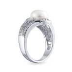 Art Deco Silver Ring Freshwater Pearl Pave Triple Split Band - Image 2