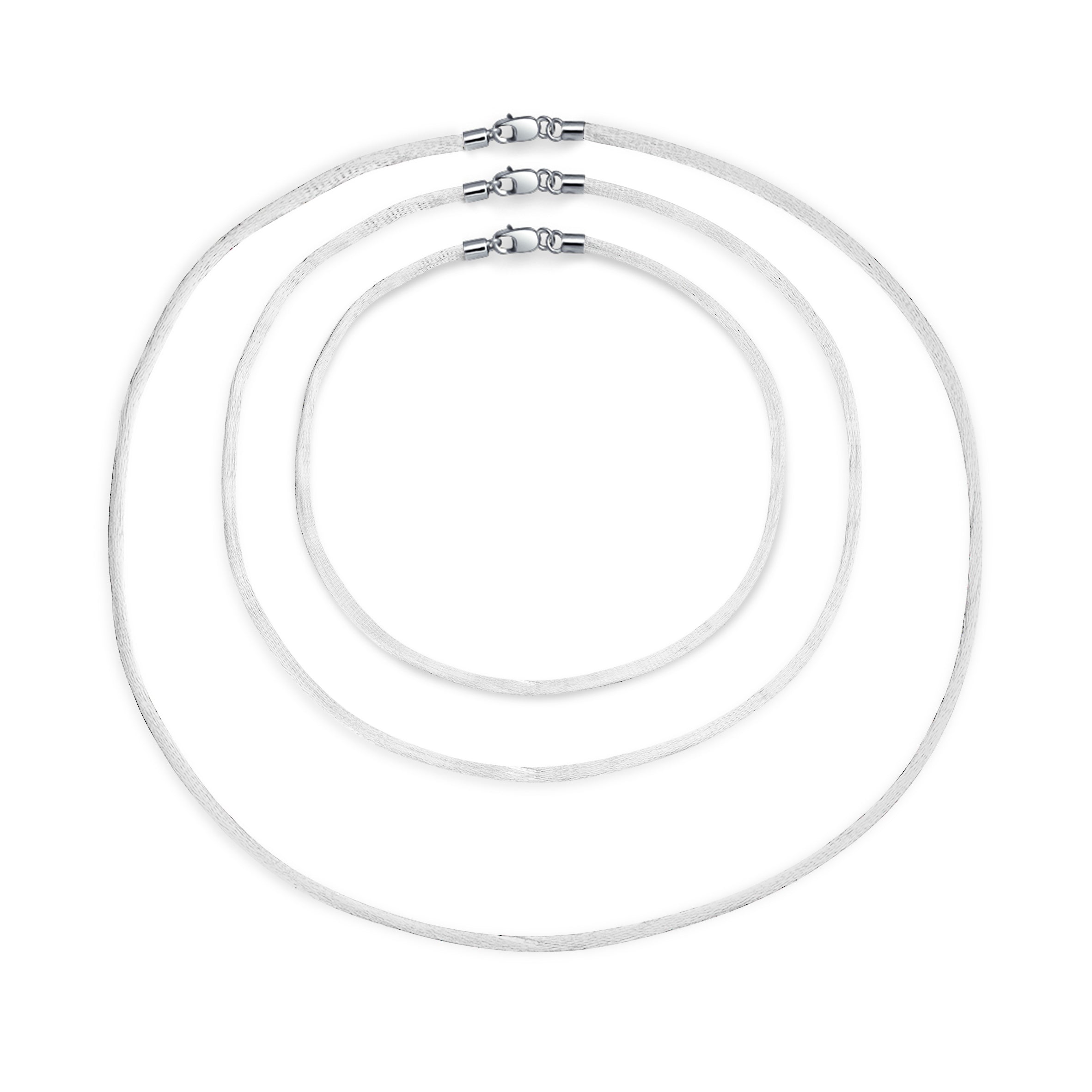 white-set-silk-satin-cord-necklace-cb-bj0517-set-az Set of 3 Soft Satin Silk Cord Necklace Sterling Silver Clasp Multiple Lengths - Image 1