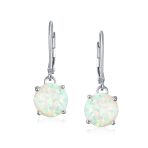 Round Solitaire Created Opal Lever back Drop Dangle Earrings Sterling Silver 8MM - Image 7