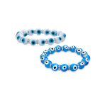 Set of 2 Evil Eye Glass Bead Stretch Bracelets with Crystal Accents