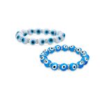 Set of 2 Evil Eye Glass Bead Stretch Bracelets with Crystal Accents