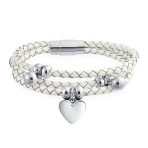 Romantic Pink Braided Leather Multi Wrap Heart Charm Charms Bracelet Stainless Steel - Image 2