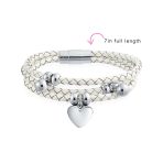 Romantic Pink Braided Leather Multi Wrap Heart Charm Charms Bracelet Stainless Steel - Image 7