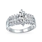 European Style 2.5CT Marquise CZ Solitaire Engagement Ring Triple Row Band .925 Sterling Silver