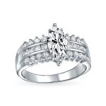 European Style 2.5CT Marquise CZ Solitaire Engagement Ring Triple Row Band .925 Sterling Silver