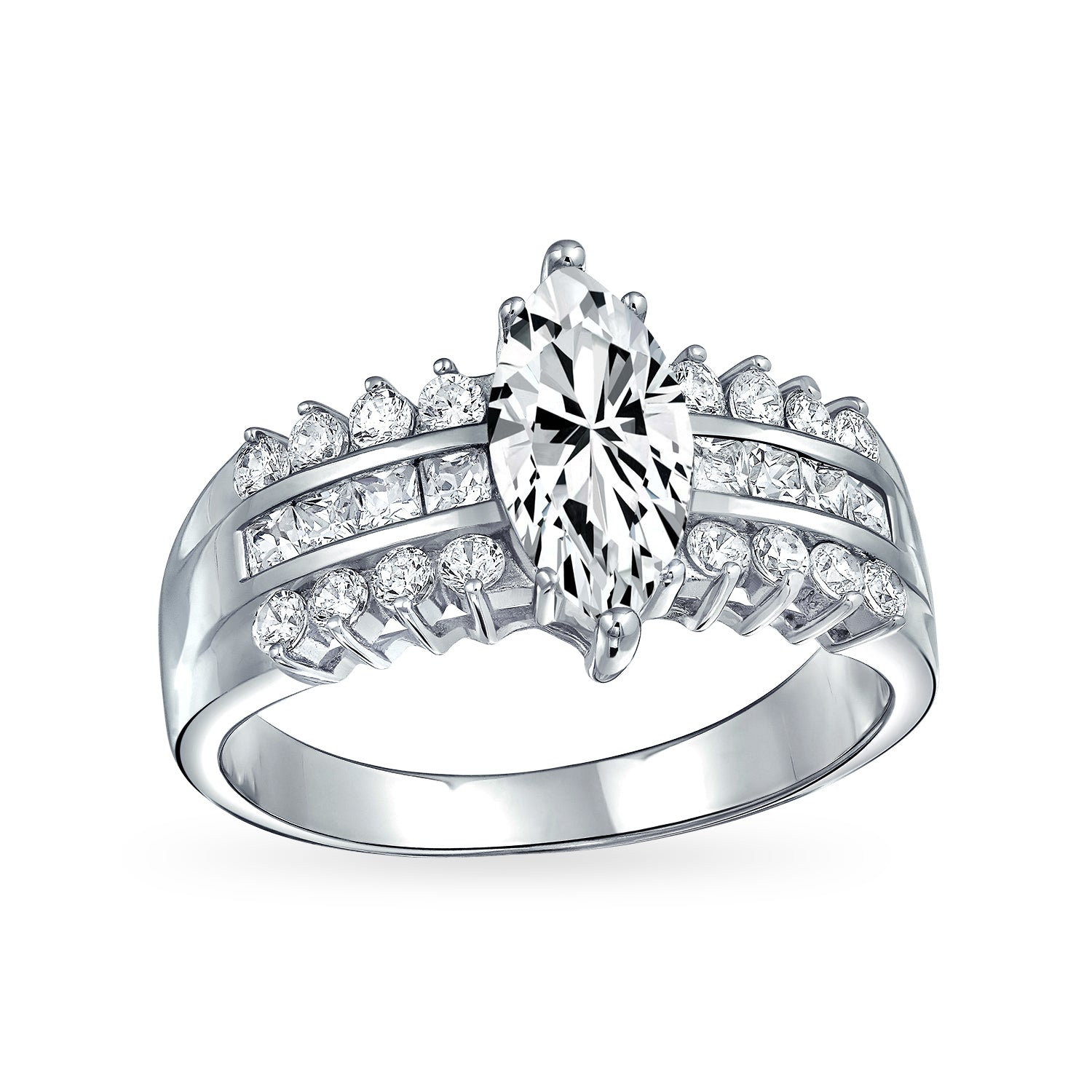 wide-cz-engagement-marquise-ring-silver_vr-1szcr-4670clr_1_e6f83977-649d-417f-8c06-c3f591d7397e European Style 2.5CT Marquise CZ Solitaire Engagement Ring Triple Row Band .925 Sterling Silver - Image 1