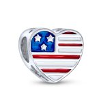 Heart Shape USA Flag Military Wife Charm Bead Sterling Silver Fits European Bracelet - Image 2