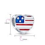 Heart Shape USA Flag Military Wife Charm Bead Sterling Silver Fits European Bracelet - Image 5
