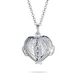 Vintage Style Guardian Angel Wing Heart Locket Necklace for Teens Silver Pendant