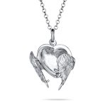 Vintage Style Guardian Angel Wing Heart Locket Necklace for Teens Silver Pendant - Image 2
