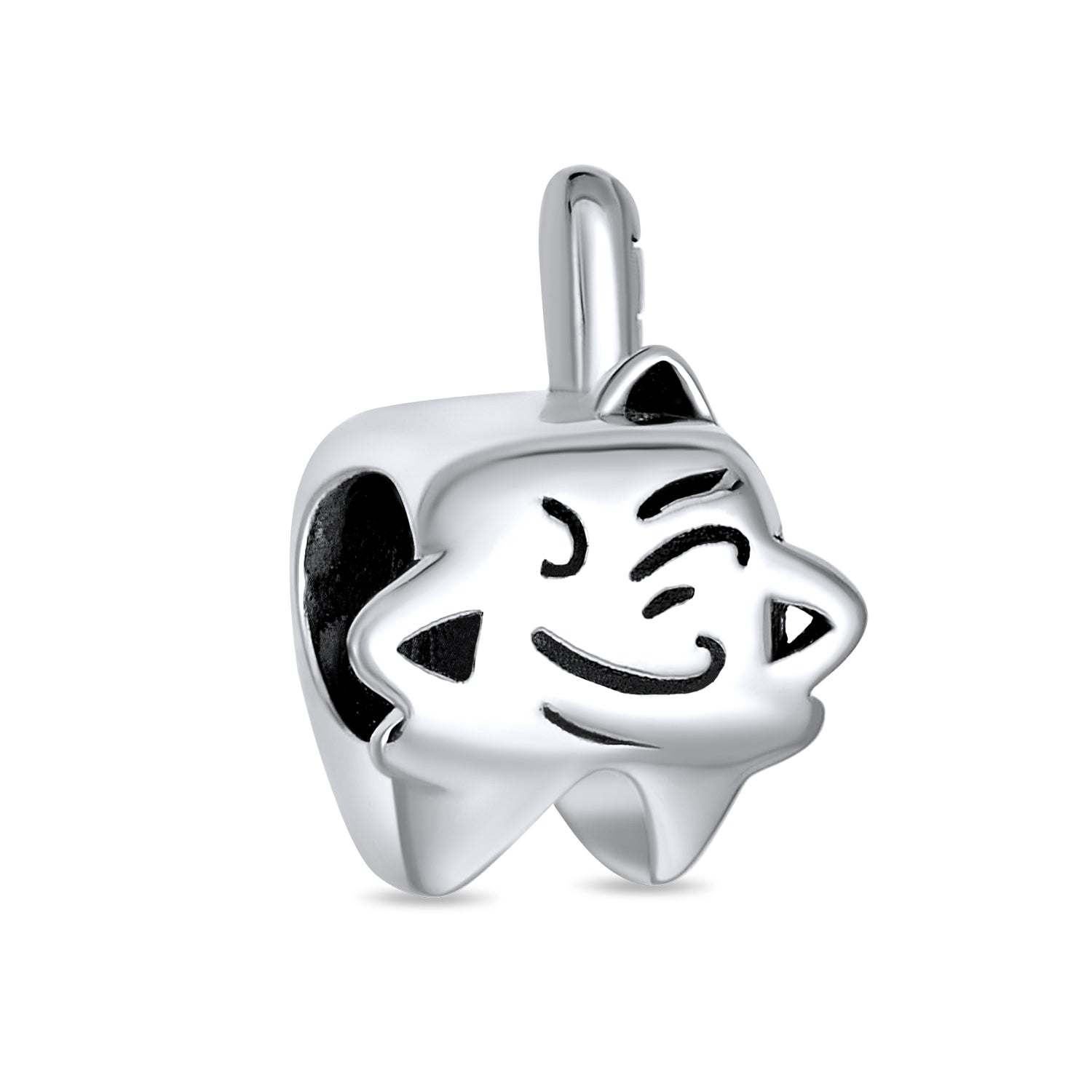 winking-tooth-bead-silver-charm_pbx-hs-460-drk_1 Oxidized .925 Sterling Silver Tooth Fairy Dentist Charm Bead European Bracelet - Image 1